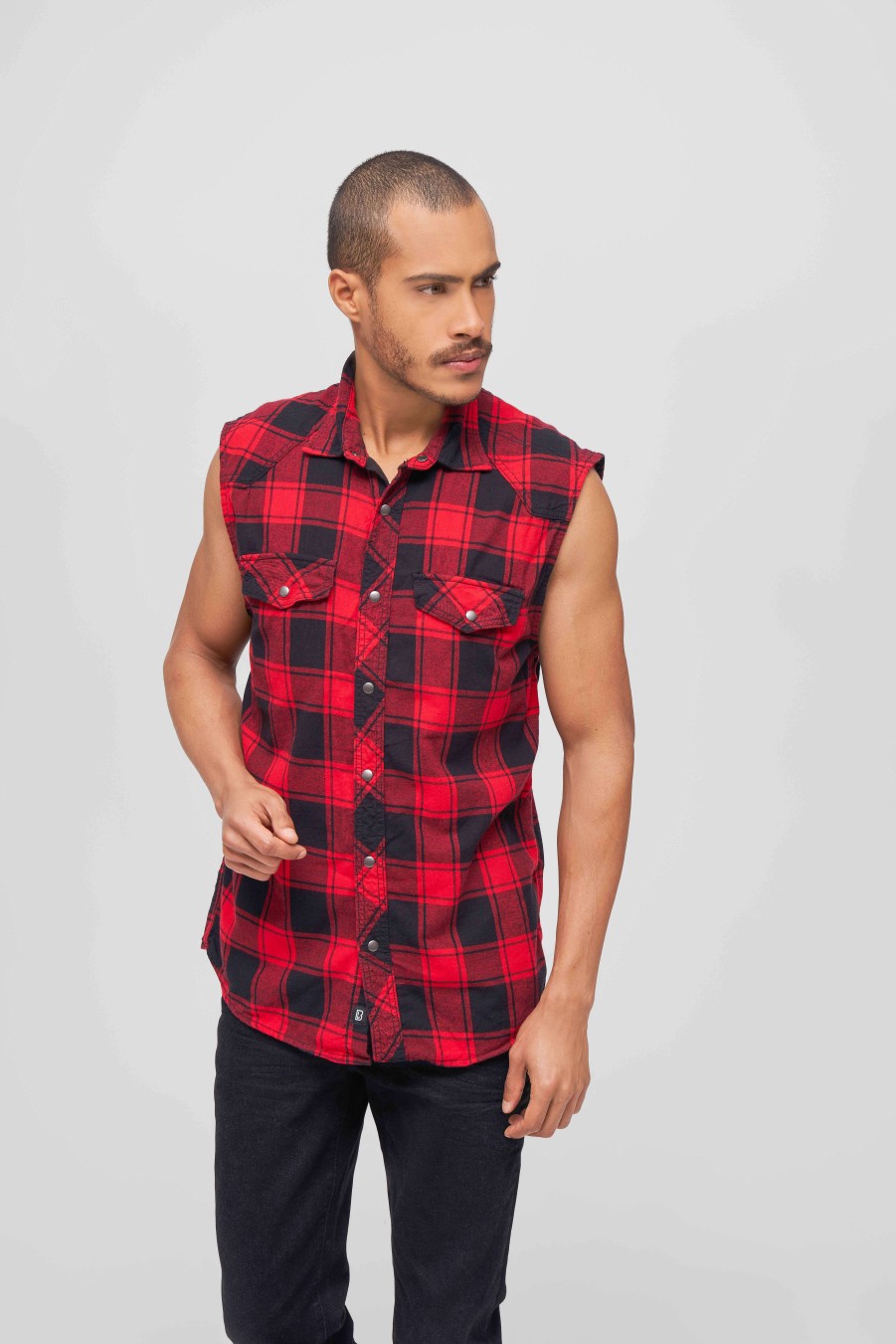 Manner Brandit | Checkshirt Sleeveless Red-Black