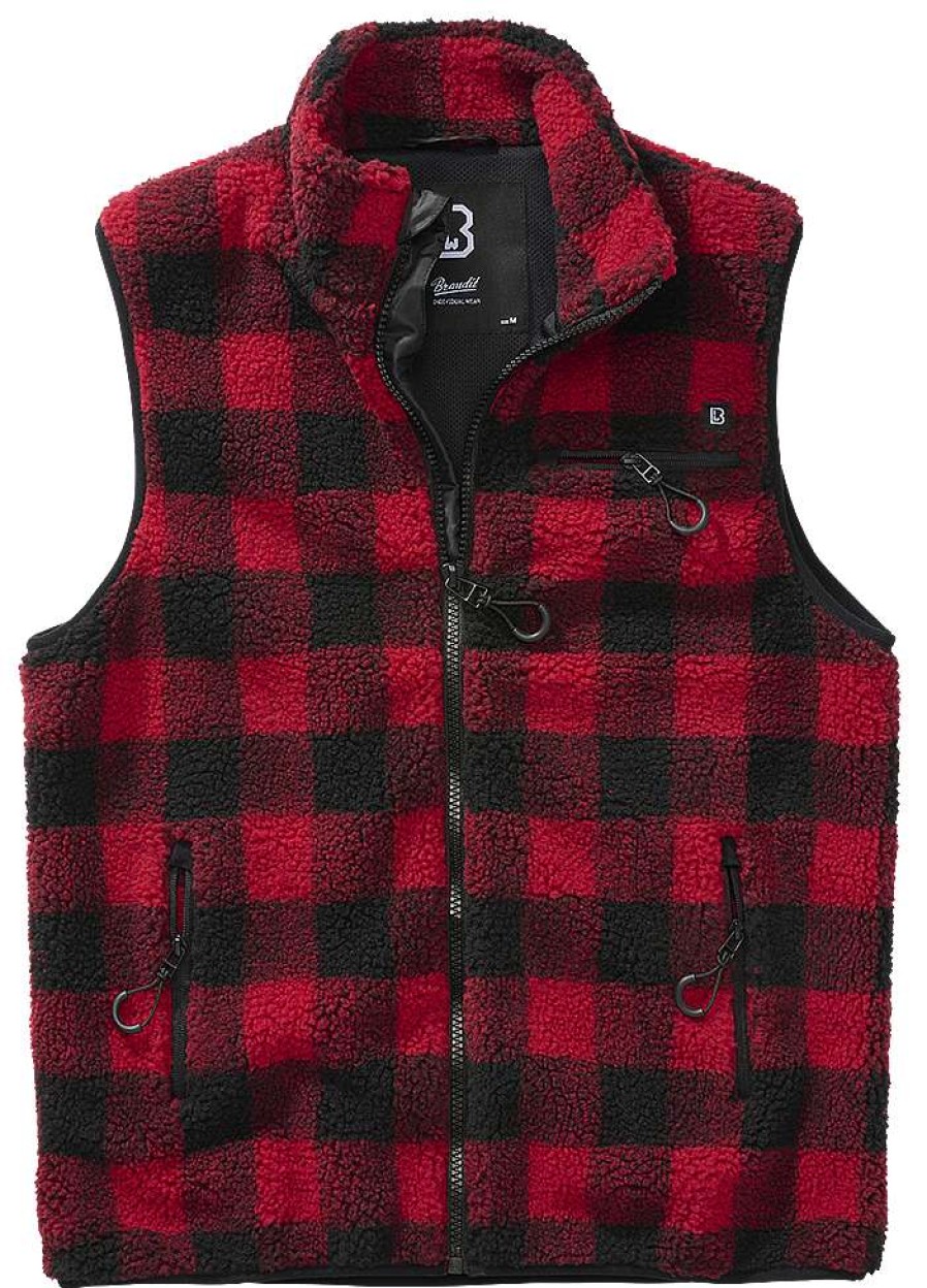 Manner Brandit | Teddyfleece Vest Men Red-Black