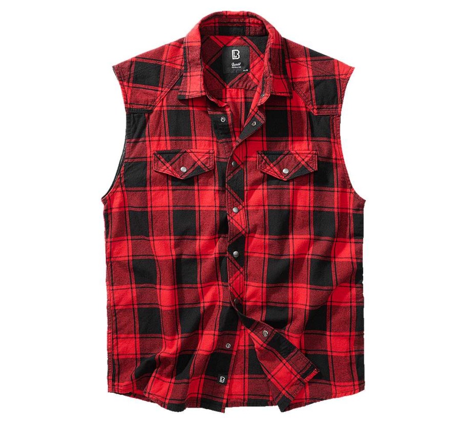 Manner Brandit | Checkshirt Sleeveless Red-Black